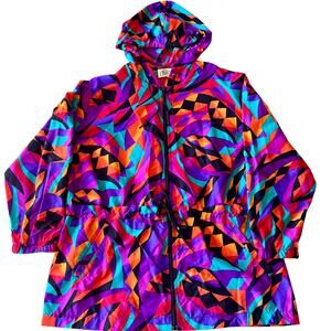 VTG 90s Speedo Authentic Fitness Zip Up Lightweight Jacket Abstract Bright M